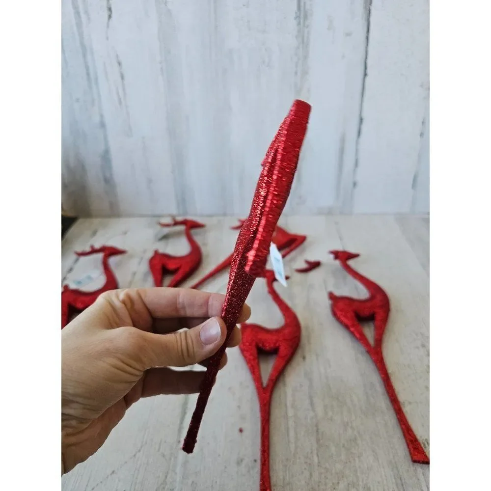 Red glitter large reindeer‎ ornament decor Xmas set tree
